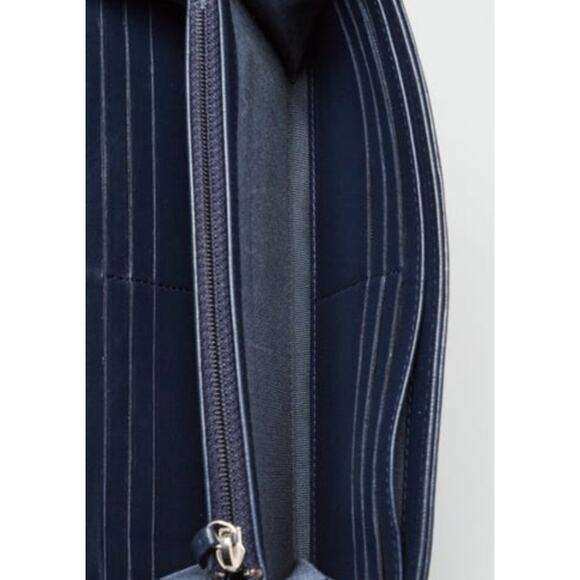 Chanel Blue Camellia Embossed Lambskin Leather L Flap Wallet - Picture 7 of 11